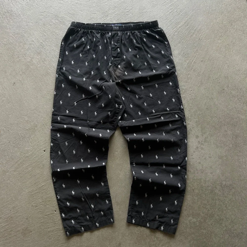 Polo Ralph Lauren Pajama Pants Mens XL Black All Over Pony Print Sleep Lounge